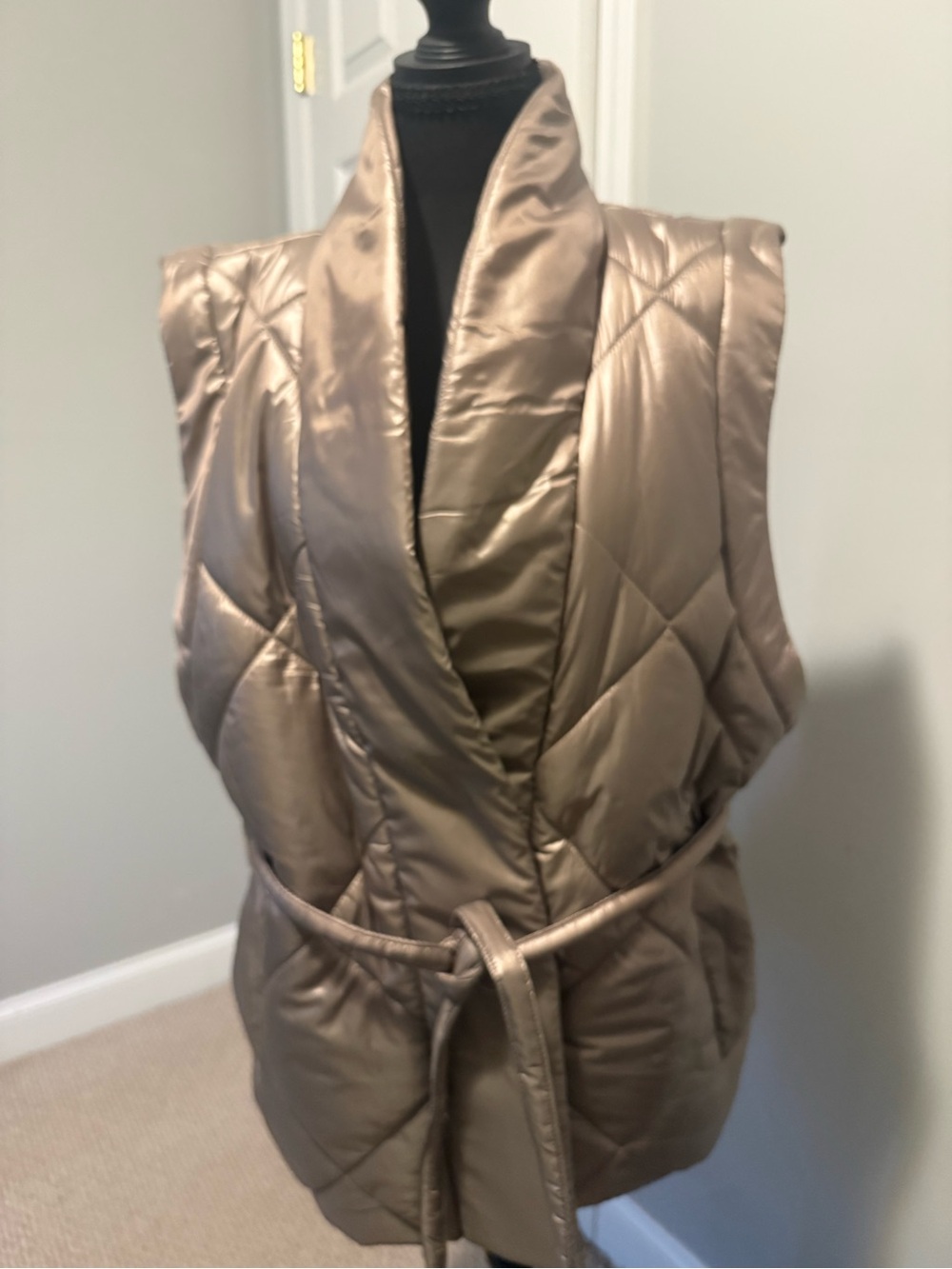 HAVEN Well Within Quilted Satin Vest in Shimmery Taupe - Picture 2 of 3